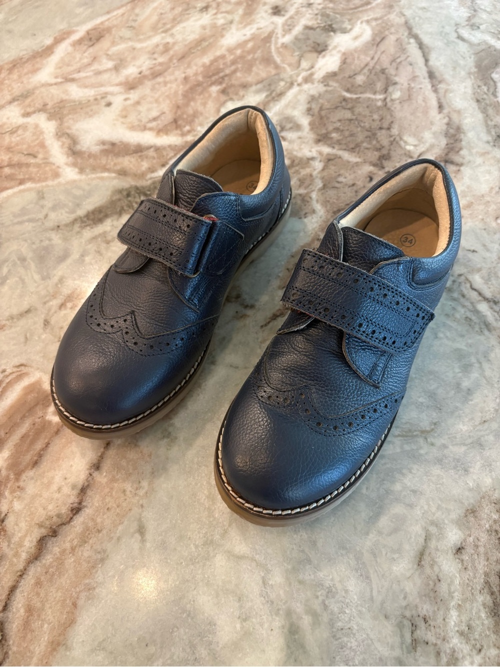 Mini Boden Boys Classic Navy Boys Dress Shoes School Easy On Slip On Size 34